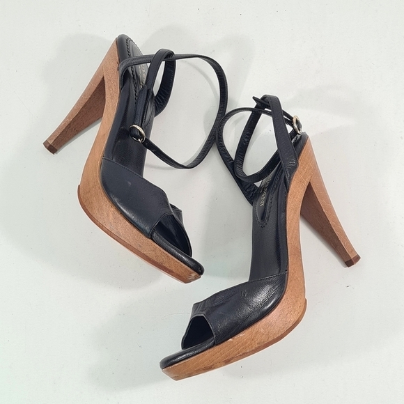 YSL Rive Gauche Black Leather Strappy Sandal Heels Size 37 - Picture 11 of 12
